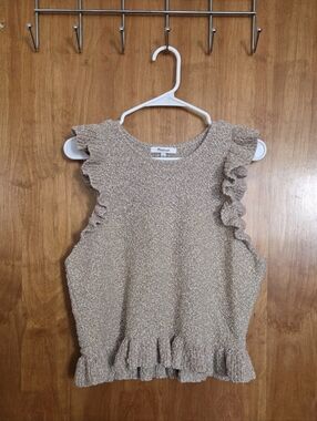 Madewell Ruffled Sleeveless Knit Top in Marled Beige And White